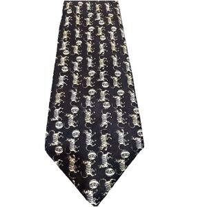 Pure Silk Black Silk 4 Inch Wide 56 Inch Long Tie White Tiger Or Cat Graphic